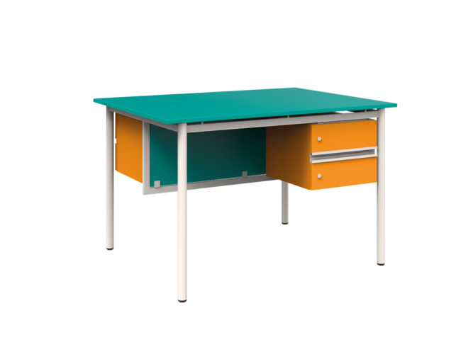 obojstranný učiteľský stôl, 2 zásuvky, laminátová doska, nezaoblená